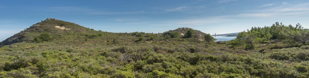 Les deux promontoires de l'île de l'Aute (à gauche le pic des Pierres Blanches)