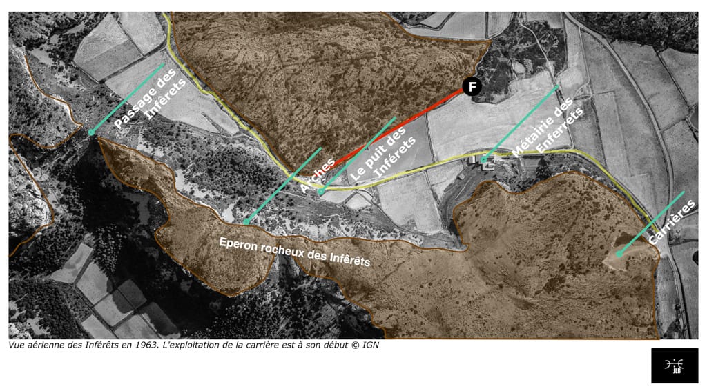 Vue aérienne de 1963 de l'éperon rocheux des Inférêts