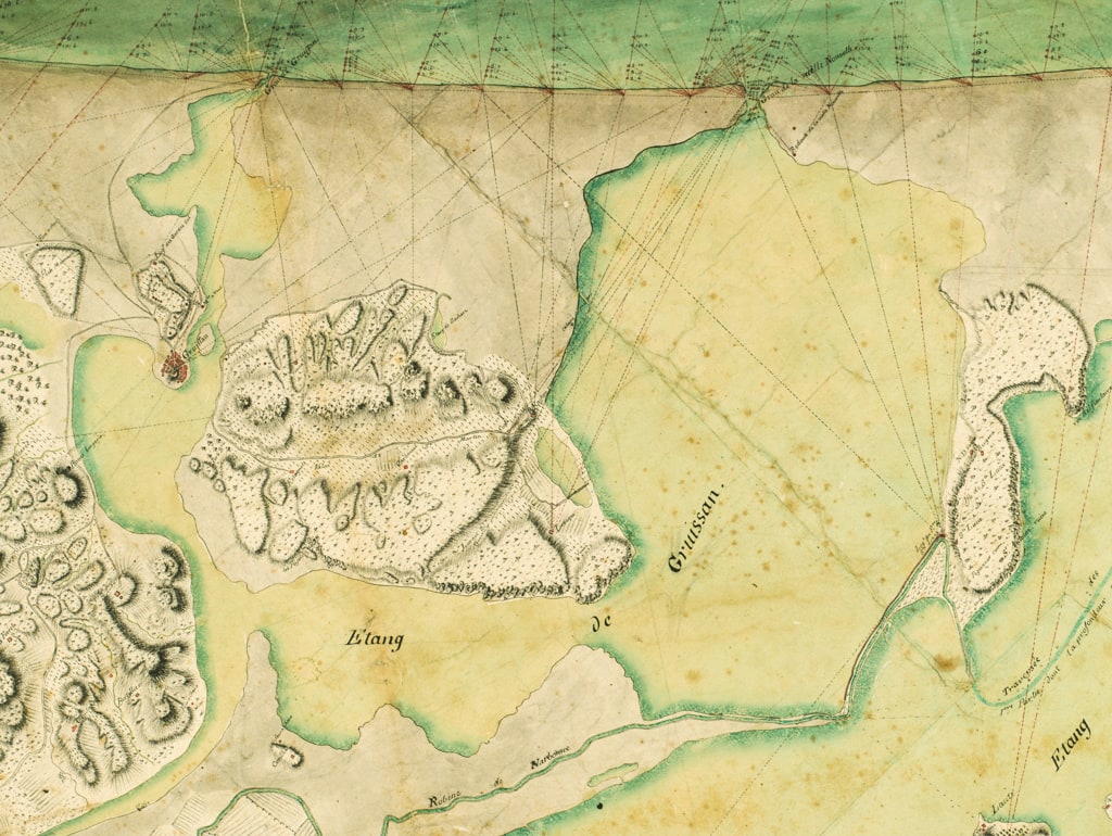 Plan d'une partie de la côte de la mer, depuis la Redoute de Montolieu jusqu'au cap de la Franqui (1776) © AD11 sous-série 1 Fi 1255
