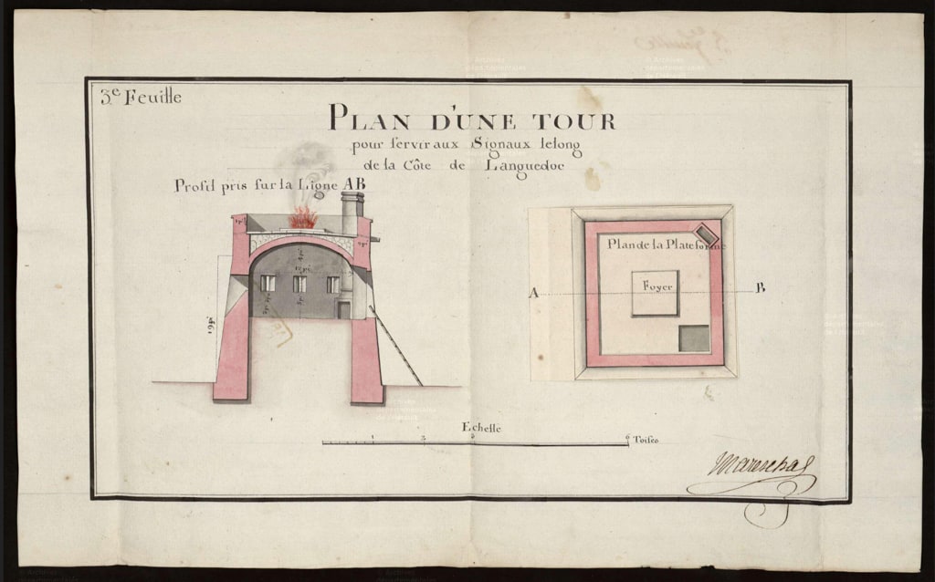 Plan d'un tour pour servir aux signaux.  C 816-3 Languedoc : côtes. 1741 © Archives départementales de l'Hérault