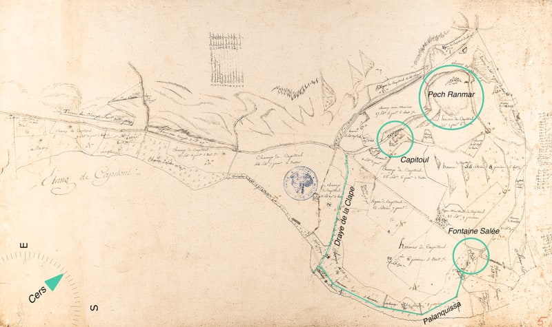 (1774-1784) Le territoire de Capitoul; Plan Varlet Barthe Campagne Cité N°5 © Archives de Narbonne ©JL Bonincontro