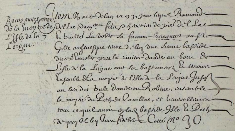 1293, Reconnaissance de la moitié de l'île de la Leigne, Manuscrit MS314 Rocque