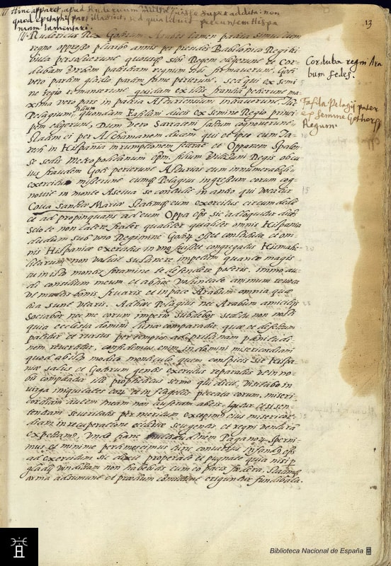 Document composite du XVI<sup>e</sup>s., copie de la version "Ad Sebastianum" par Ambrosio de Morales, f°13r &copy BNE