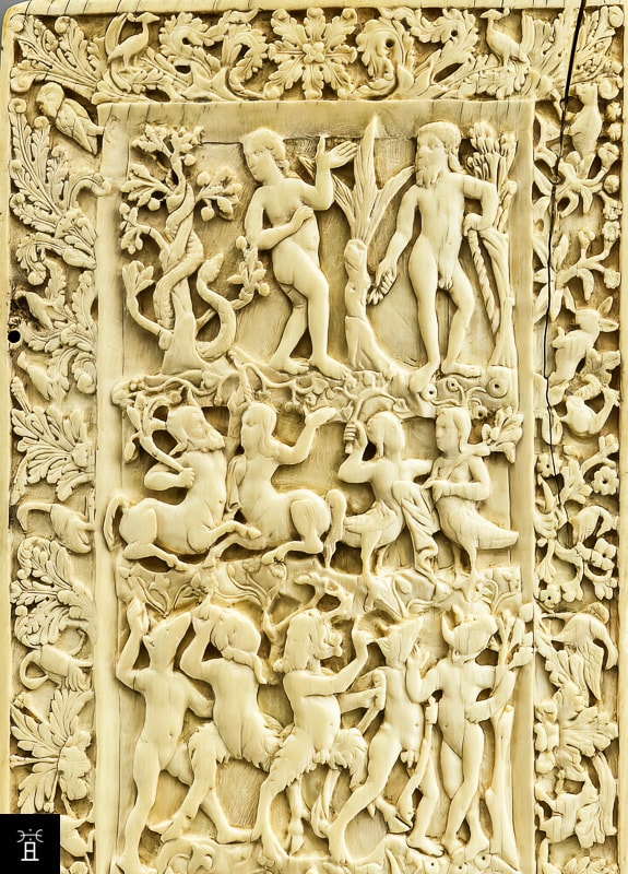 feuillet d'un diptyque d'Areobindus; revers: plaque de reliure: les Ordres de la création, dite du Paradis terrestre © RMN-Grand Palais (musée du Louvre) / Adrien Didierjean