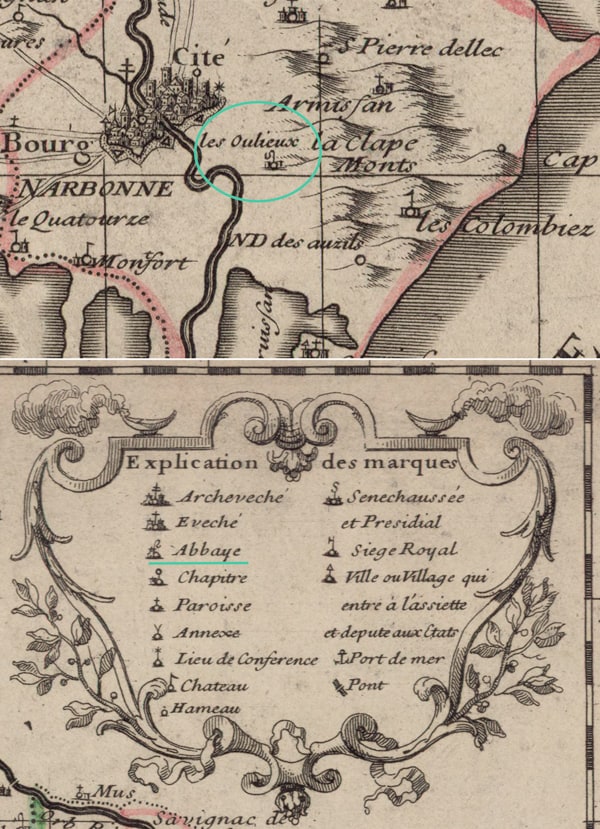 Carte du Diocèse de Narbonne dressée par Guillaume Lafont, rectifiée par Guillaume Delisle, publiée en 1704 © BNF