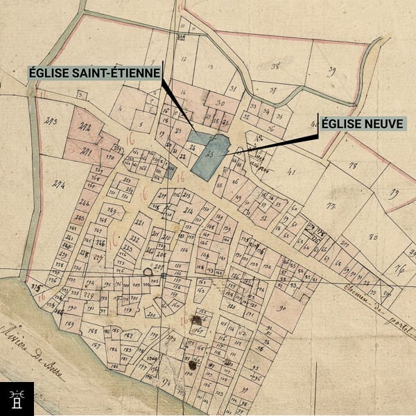 L'emplacement de Notre-Dame de l'Assomption, cadastre Napoléonien 1818