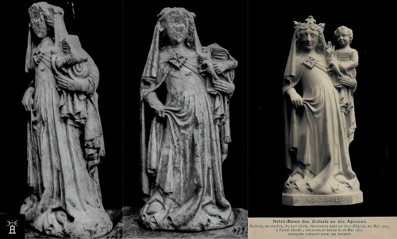 La statue de la Vierge des Oubiels et sa copie réalisée par le sculpteur Féry de la Rochelle