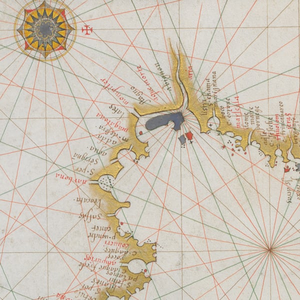 Lignes de rhumbs: extrait du portulan de Diogo Homem, 1574