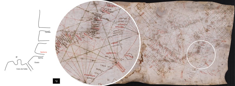 Carte marine de l'océan Atlantique Est, de la mer Méditerranée et d'une partie de la mer Noire, connue sous le nom de Carte Pisane, 1290 © BNF