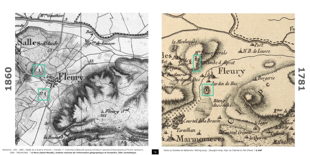 Cartes des moulins de Fleury au XVIII et XIX<sup>e</sup> siècles