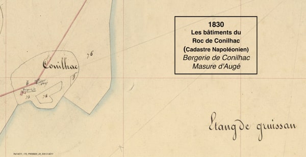 Les bâtiments du Roc de Conilhac, 1830 Cadastre Napoléonien, © AD11