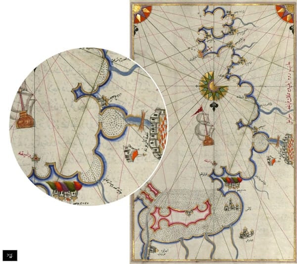 Kitāb-i baḥriye: Carte de la côte de Narbonne (Arbūnah), Pirî Reis, 1554 © The Digital Walters